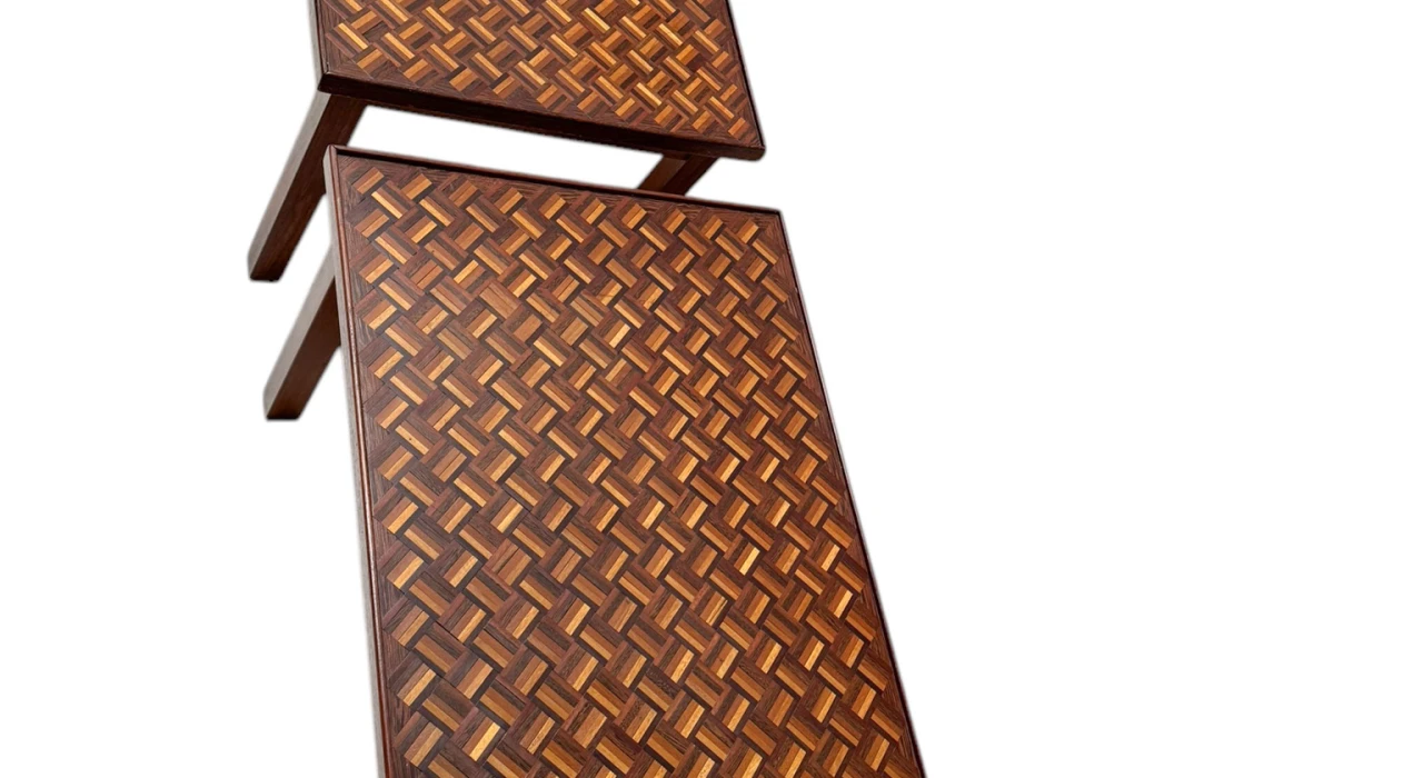 Pair of Mid-Century Modern Side Tables with Mosaic Inlaid Tops, 1960s